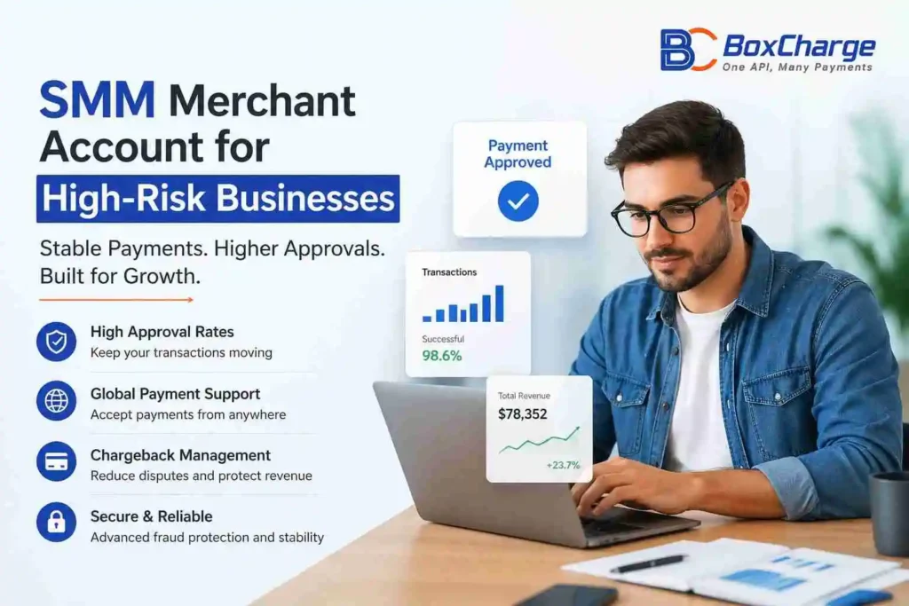SMM merchant account with a high-risk payment gateway managing global payments and chargebacks